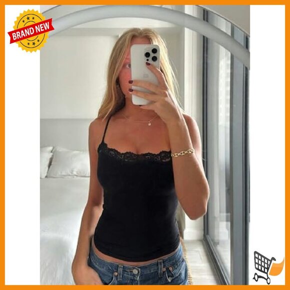 Double Lined Padded Lace Cami Top Spaghetti Strap Sexy Tank Club Party - Picture 7 of 8